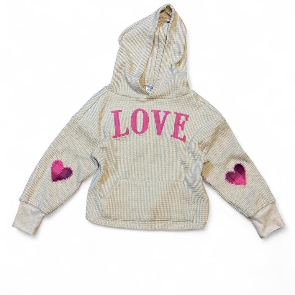 OshKosh B'gosh cream & pink waffle knit hoodie with pink hearts Size 4T